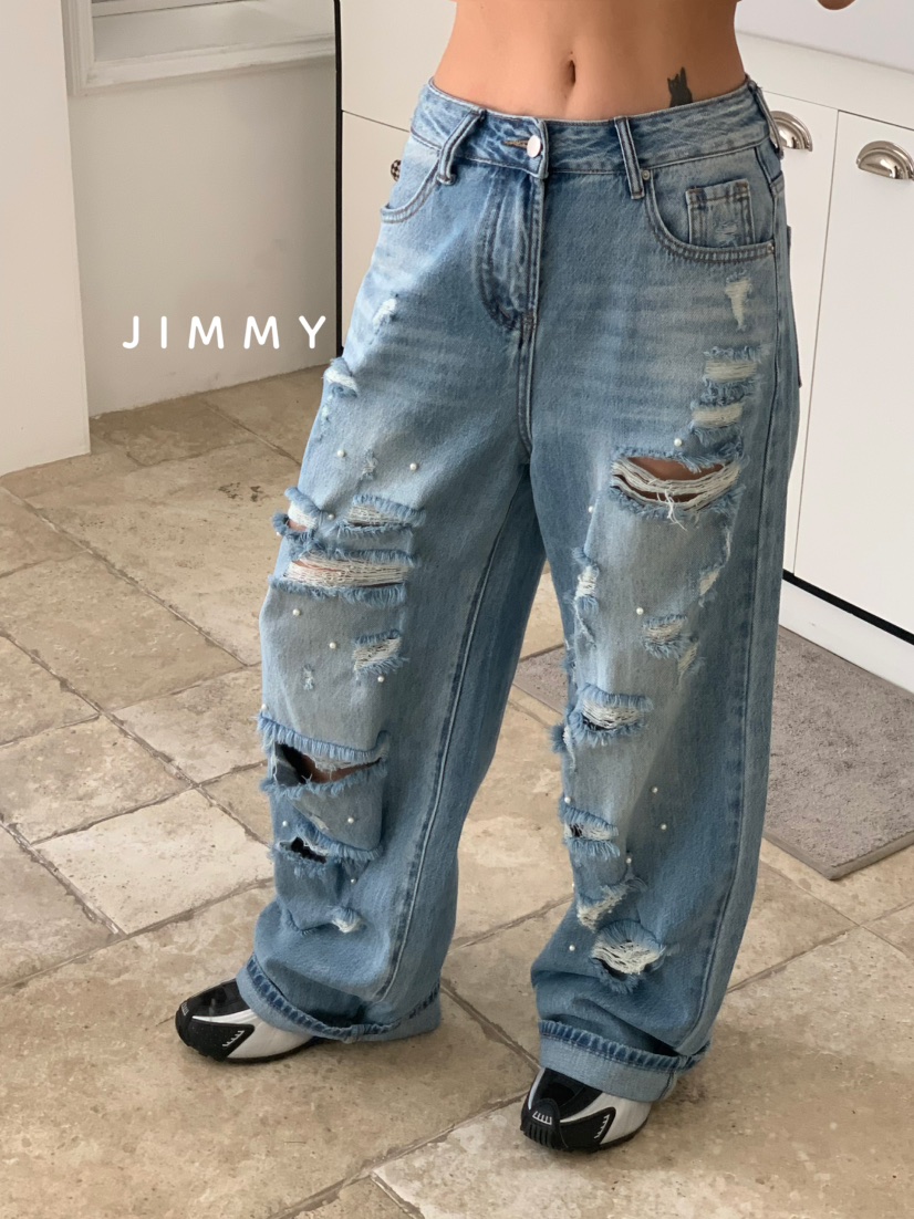 JIMMY東大門㊣實拍女裝新款熱賣25春夏真品時尚職業人氣牛仔褲JIMMY/REMAKE牛仔褲