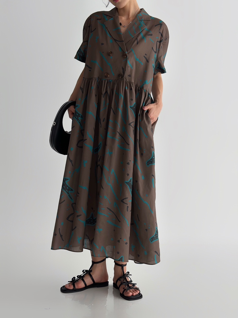 ANGLOG BEIGE東大門㊣實拍女士新品25春夏時尚連衣裙棉質雙層ANGLOG BEIGE連衣裙