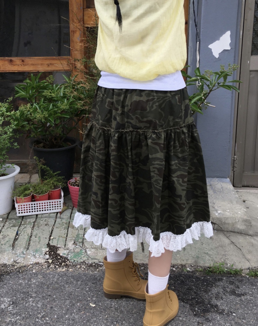 I I東大門㊣直郵女士新品25春夏職業半身裙中短裙迷彩蕾絲ITSSONG半身裙/中短裙