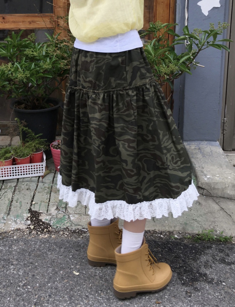 I I東大門㊣直郵女士新品25春夏職業半身裙中短裙迷彩蕾絲ITSSONG半身裙/中短裙