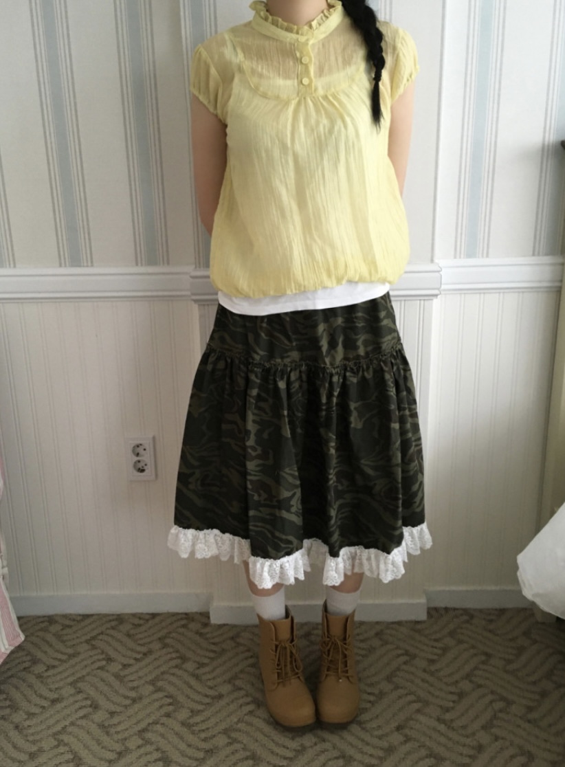 I I東大門㊣直郵女士新品25春夏職業半身裙中短裙迷彩蕾絲ITSSONG半身裙/中短裙