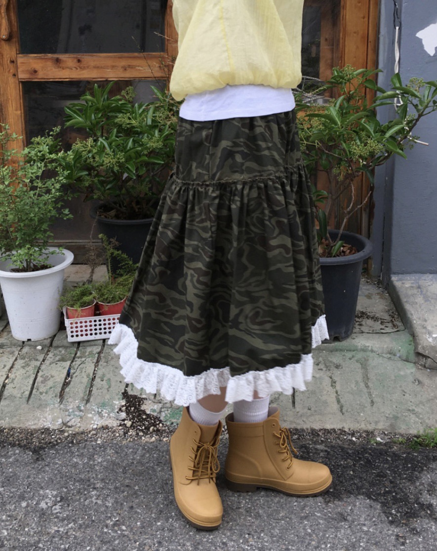 I I東大門㊣直郵女士新品25春夏職業半身裙中短裙迷彩蕾絲ITSSONG半身裙/中短裙