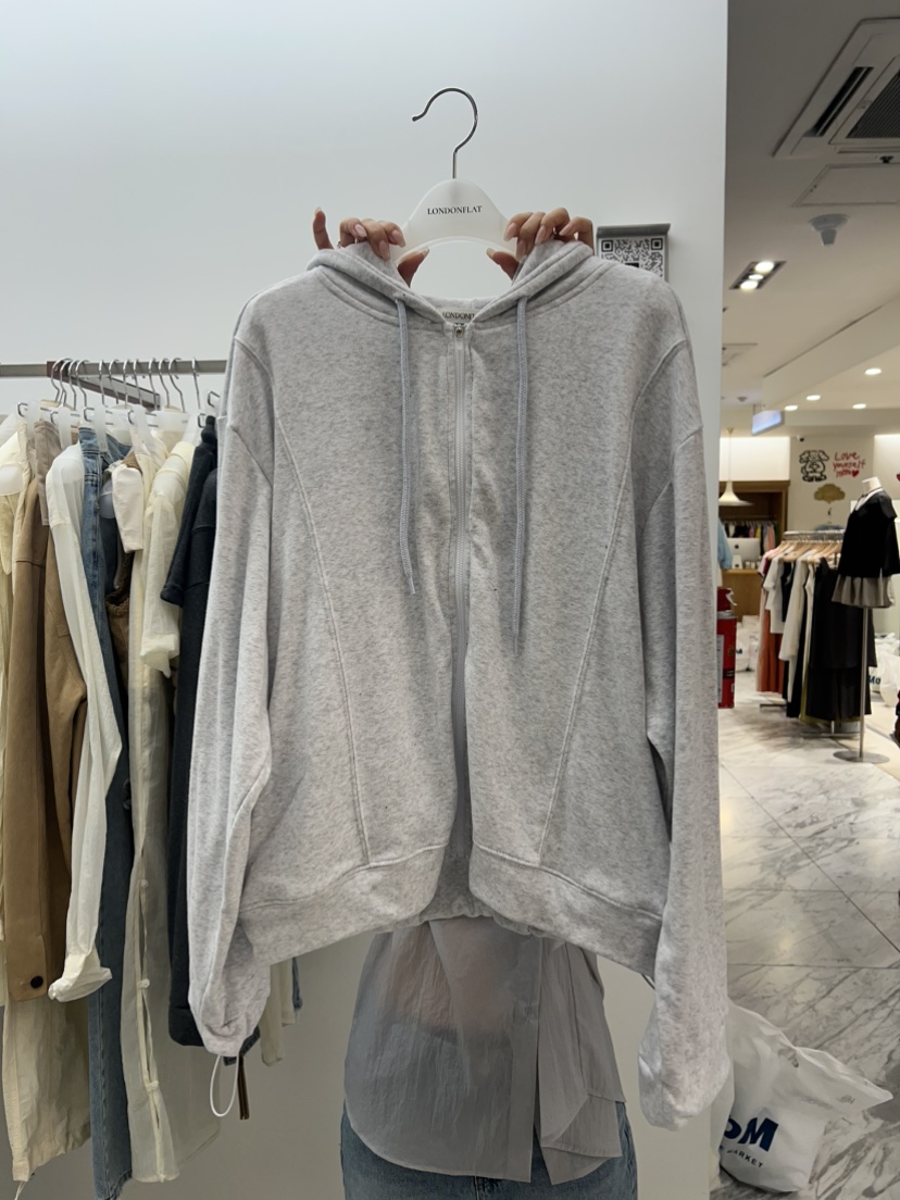 LONDON FLAT韓國代購㊣女士新品人氣休閑夾克毛圈布拉鏈連帽LONDON FLAT夾克