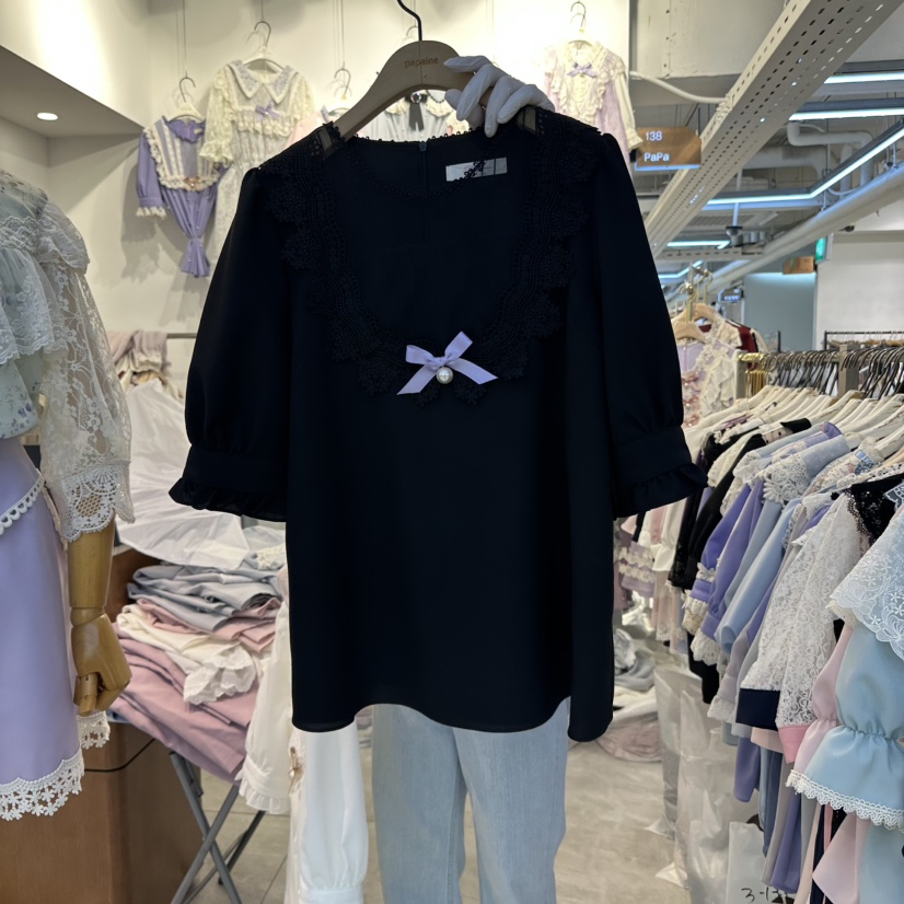 PAPA東大門㊣代購女裝新品熱賣時尚休閑推薦人氣襯衫蕾絲衫PAPA襯衫/蕾絲衫圖色2