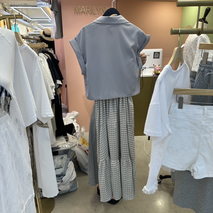MARILYN韓國直郵㊣女士新款人氣職業休閑25春夏套裝格紋雪紡MARILYN套裝