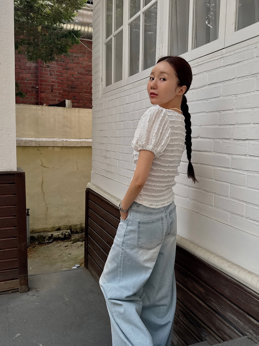 MADE-P韓國直郵㊣女裝新品休閑時尚人氣真品襯衫蕾絲衫褶皺MADE-P襯衫/蕾絲衫