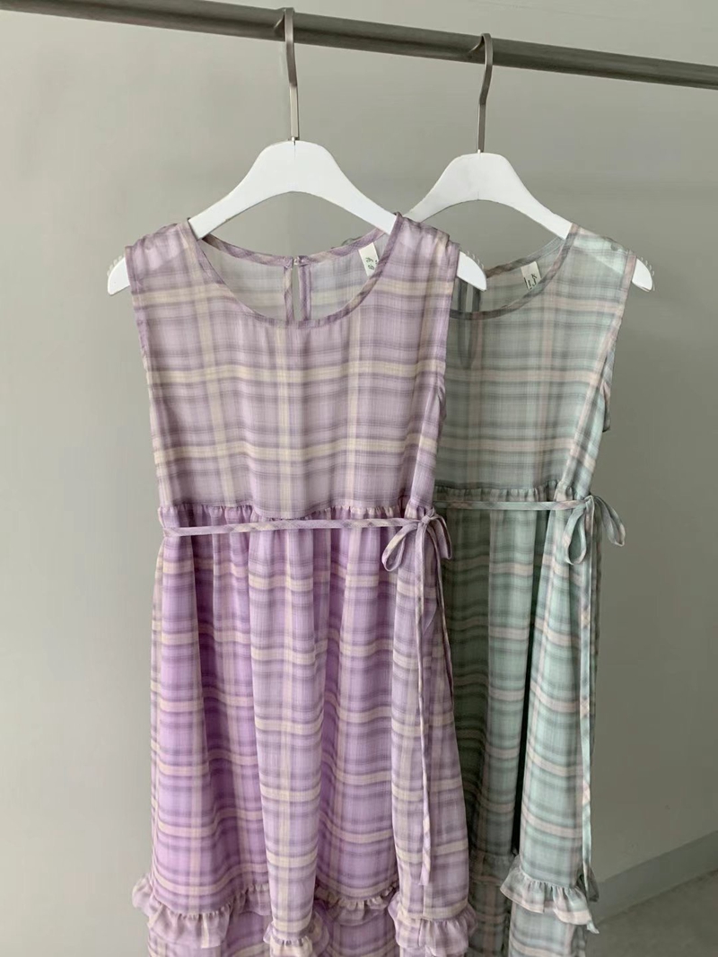 STYLE LOUNGE東大門㊣實拍女裝新品人氣時尚連衣裙格紋雪紡STYLE LOUNGE連衣裙