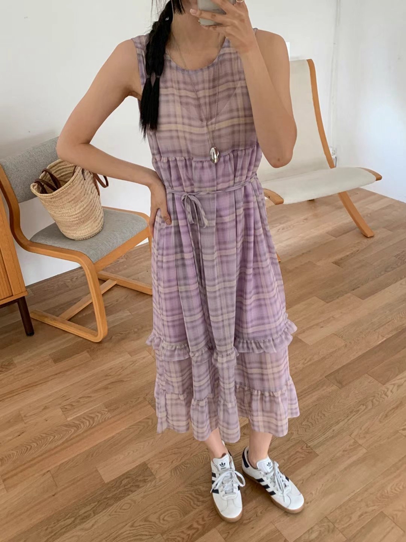 STYLE LOUNGE東大門㊣實拍女裝新品人氣時尚連衣裙格紋雪紡STYLE LOUNGE連衣裙