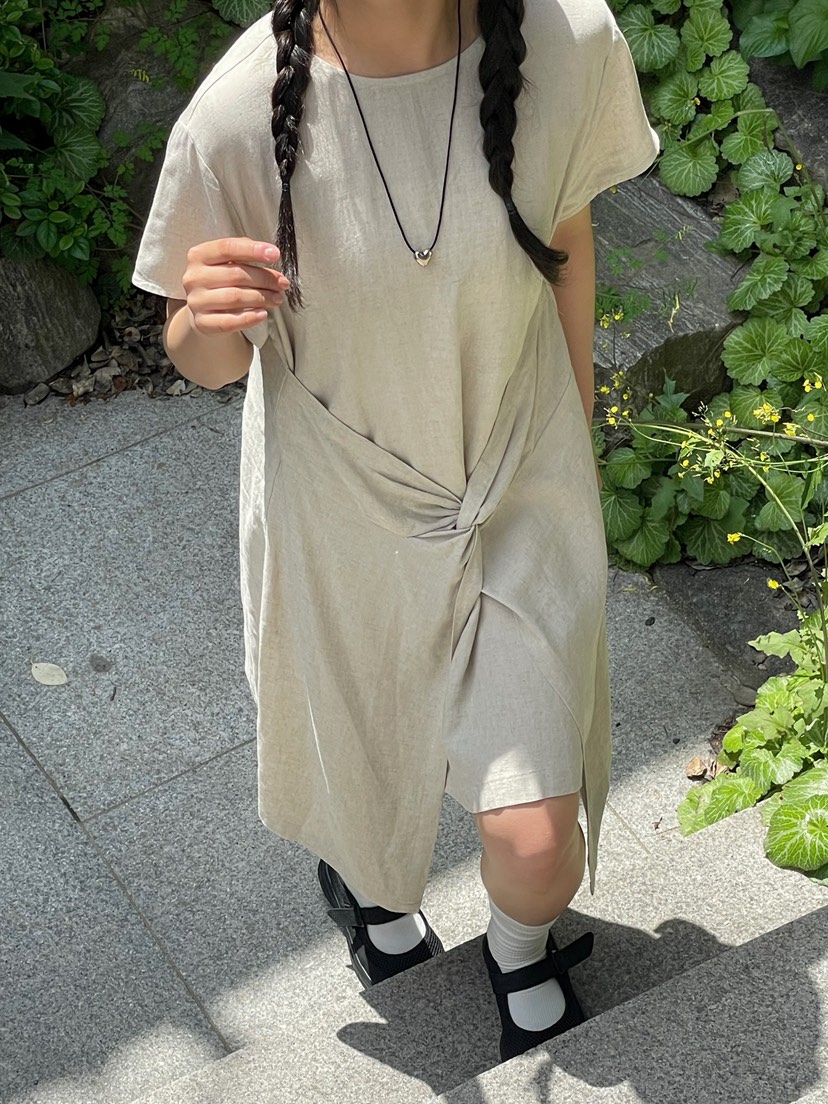 ONDO-P韓國直郵㊣女裝新款真品休閑時尚25春夏人氣連衣裙亞麻ONDO-P連衣裙