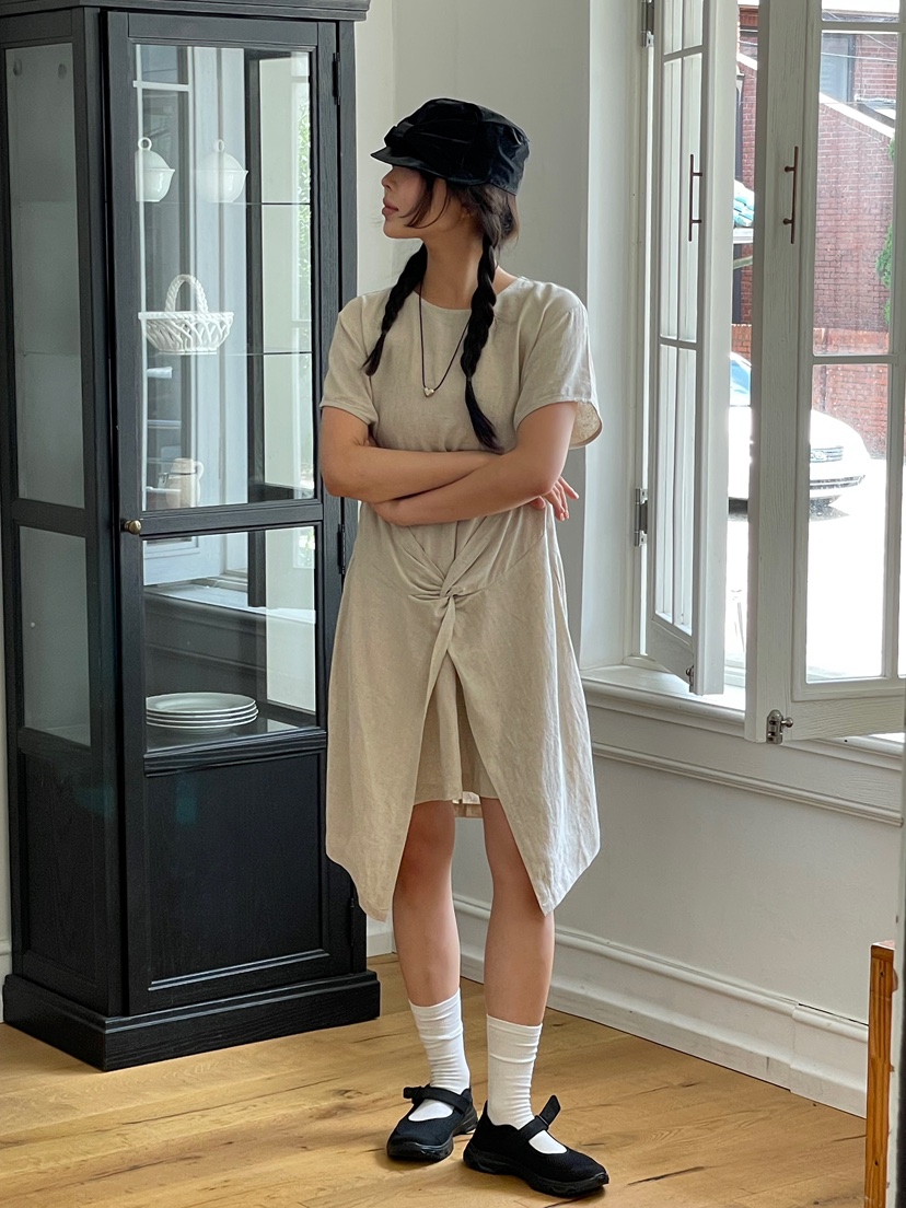 ONDO-P韓國直郵㊣女裝新款真品休閑時尚25春夏人氣連衣裙亞麻ONDO-P連衣裙