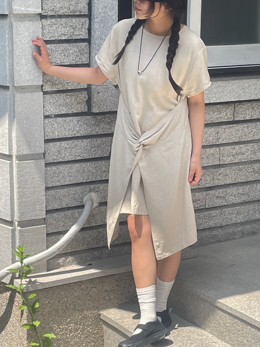 ONDO-P韓國直郵㊣女裝新款真品休閑時尚25春夏人氣連衣裙亞麻ONDO-P連衣裙