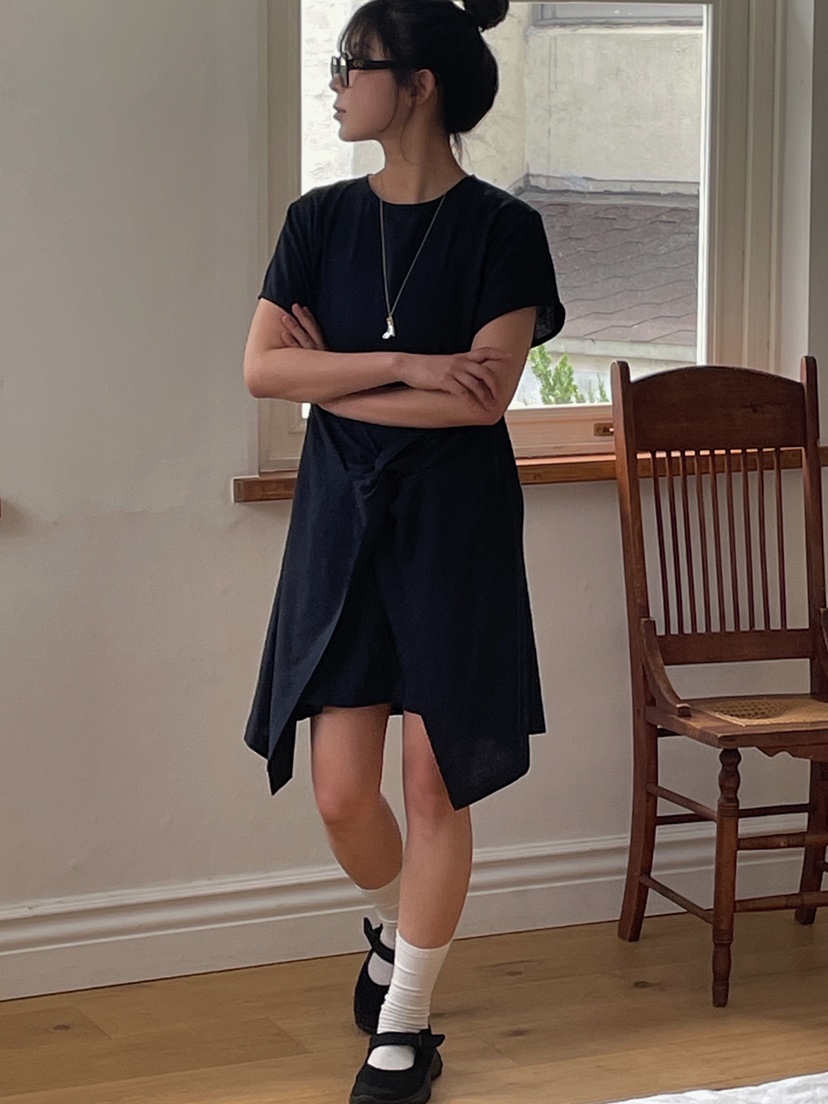 ONDO-P韓國直郵㊣女裝新款真品休閑時尚25春夏人氣連衣裙亞麻ONDO-P連衣裙