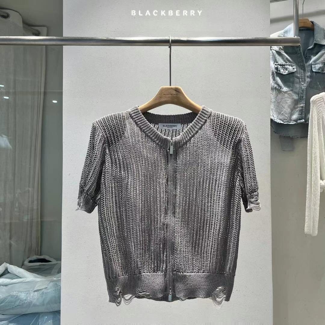 BLACKBERRY東大門㊣代購女裝新品休閑熱賣推薦針織衫拉鏈透明BLACKBERRY針織衫