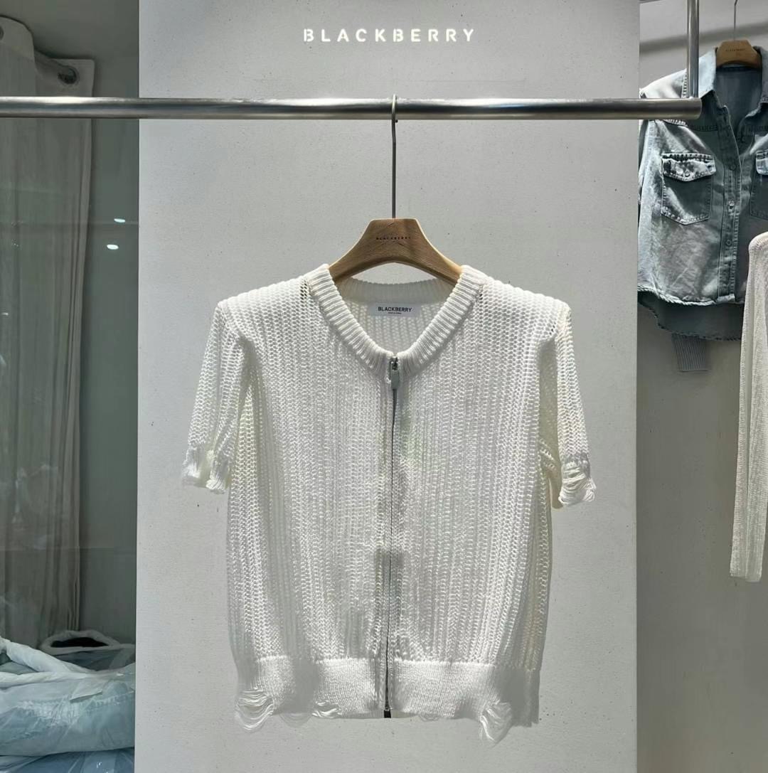 BLACKBERRY東大門㊣代購女裝新品休閑熱賣推薦針織衫拉鏈透明BLACKBERRY針織衫圖色2