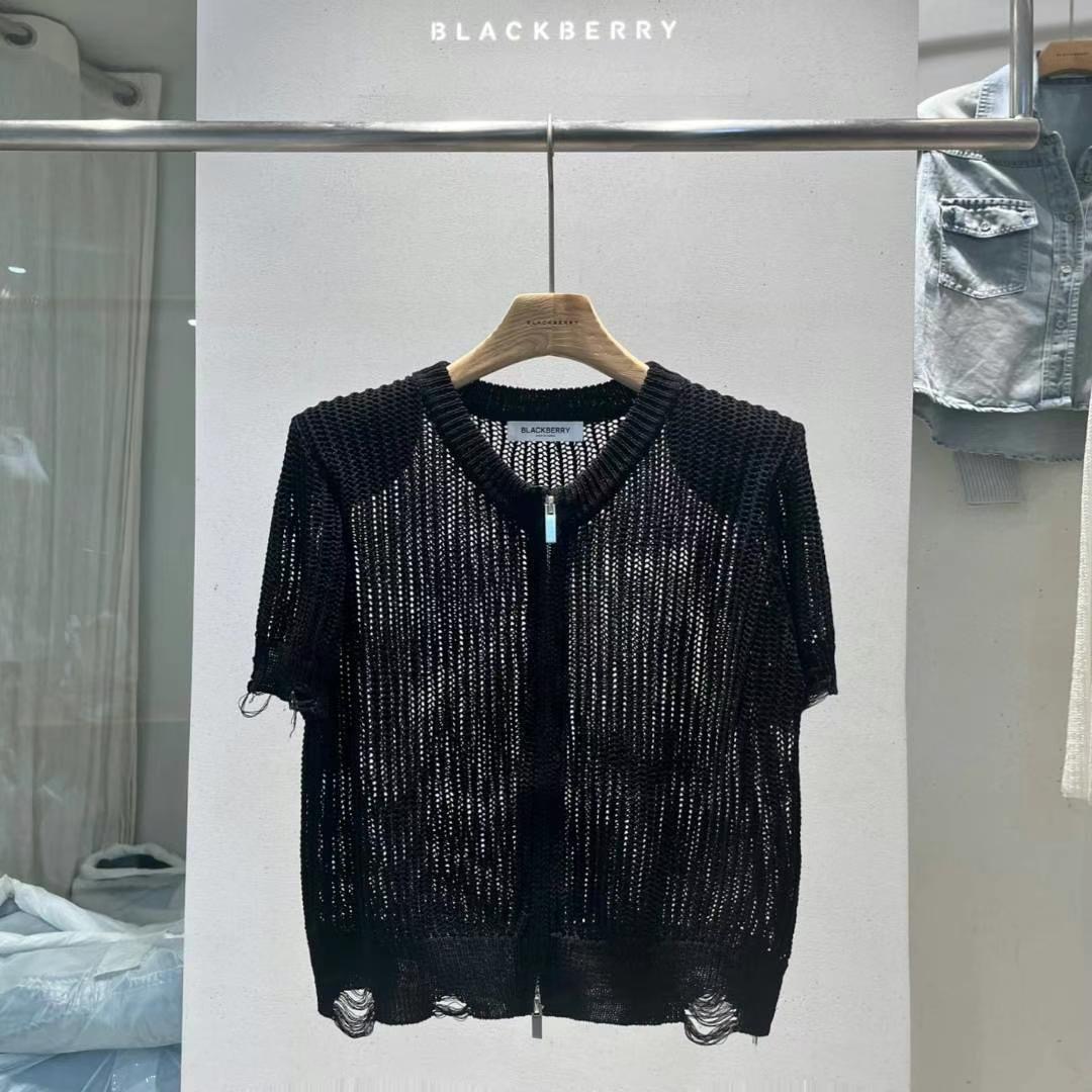 BLACKBERRY東大門㊣代購女裝新品休閑熱賣推薦針織衫拉鏈透明BLACKBERRY針織衫圖色3