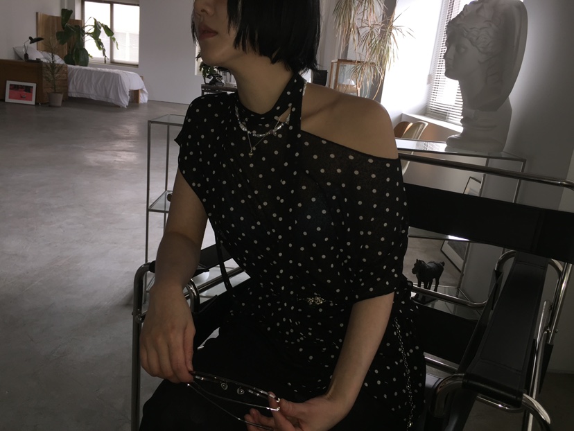 ARCHIVE-P韓國代購㊣女士新品熱賣推薦職業時尚T恤含脖帶透視ARCHIVE-PT恤