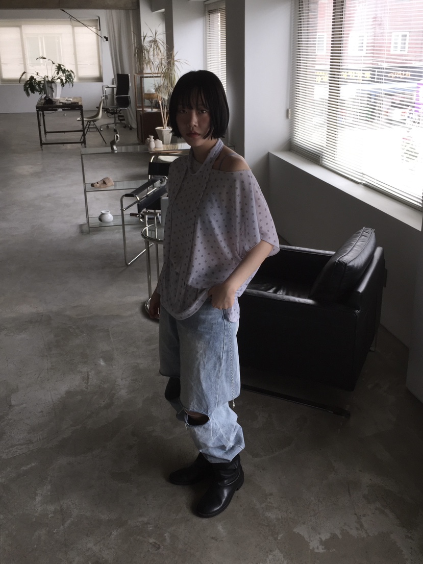 ARCHIVE-P韓國代購㊣女士新品熱賣推薦職業時尚T恤含脖帶透視ARCHIVE-PT恤
