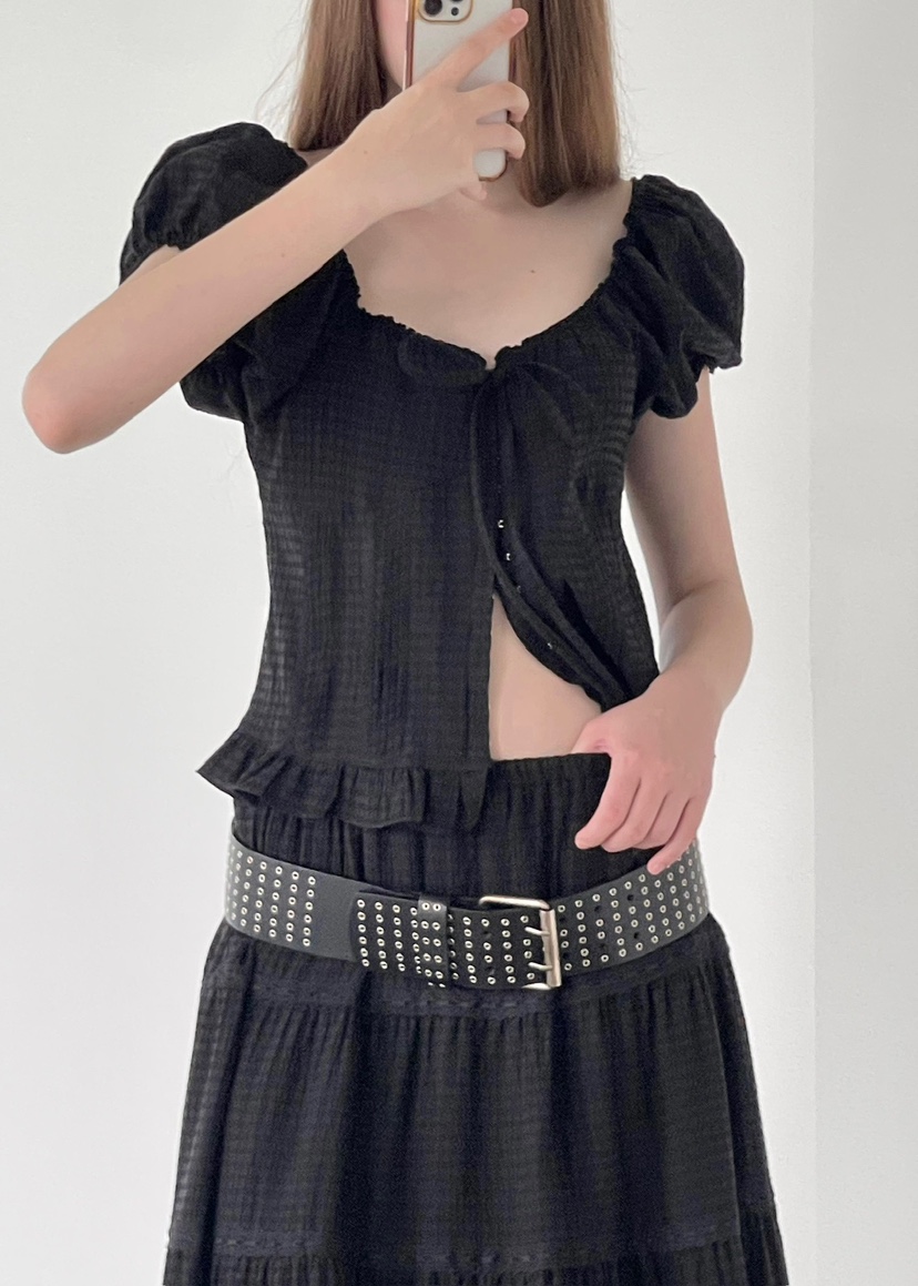140 AVENUE東大門㊣直郵女裝新品熱賣時尚休閑襯衫蕾絲衫褶皺140 AVENUE襯衫/蕾絲衫