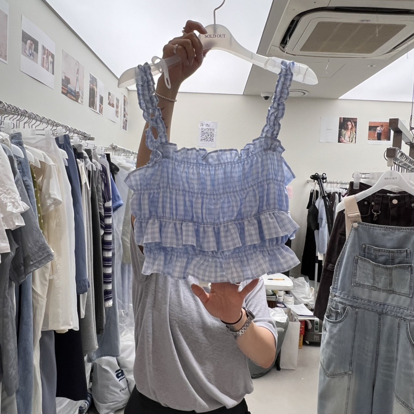 SOLD OUT韓國直郵㊣女裝新款休閑職業時尚吊帶背心荷葉邊格紋SOLD OUT吊帶/背心圖色3