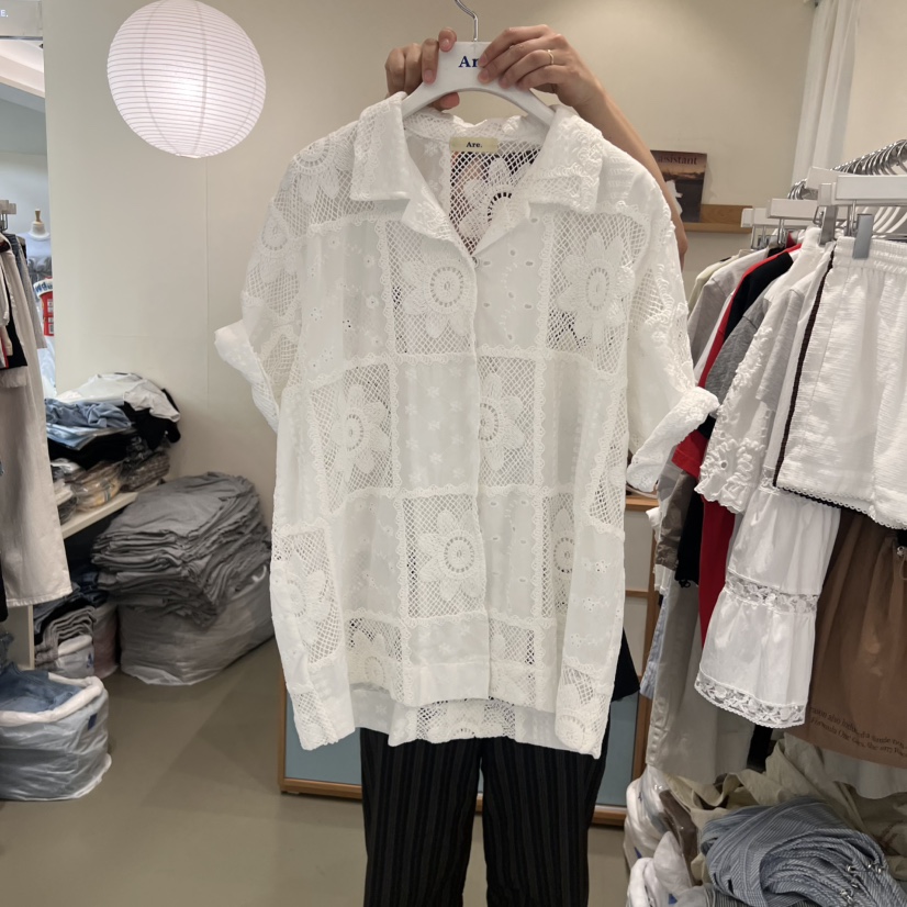 ARE韓國代購㊣女裝新品人氣真品時尚休閑推薦職業襯衫蕾絲衫ARE YOU/ARE襯衫/蕾絲衫