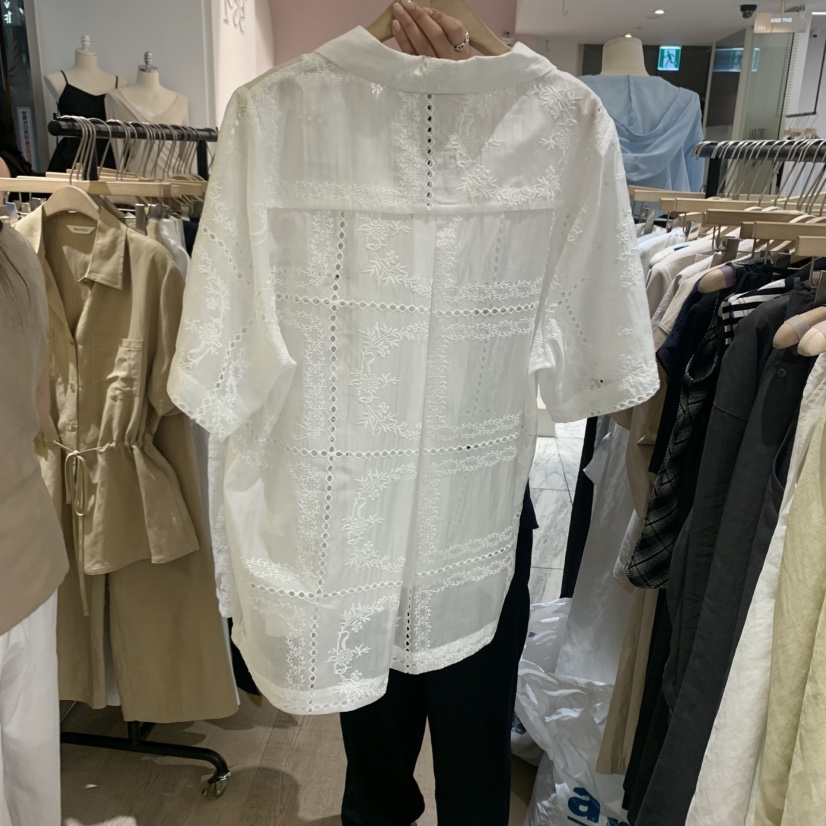 W AND J東大門㊣代購女裝新品時尚熱賣職業襯衫蕾絲衫刺繡W AND J襯衫/蕾絲衫