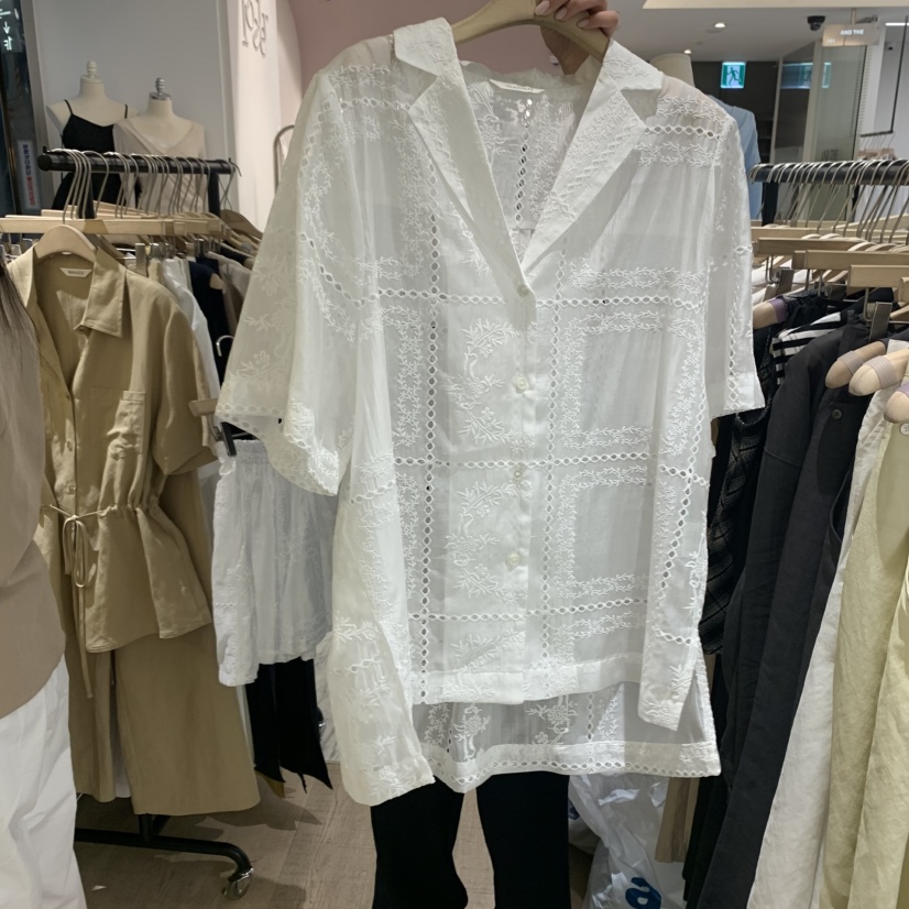 W AND J東大門㊣代購女裝新品時尚熱賣職業襯衫蕾絲衫刺繡W AND J襯衫/蕾絲衫