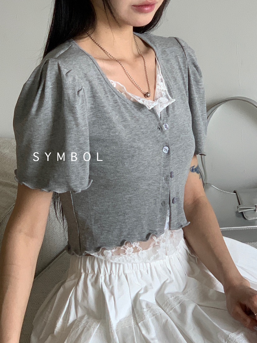 SYMBOL韓國直郵㊣女士新款熱賣時尚職業休閑T恤泡泡袖雙層開衫SYMBOLT恤
