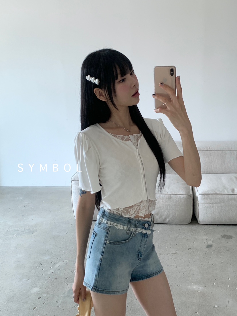 SYMBOL韓國直郵㊣女士新款熱賣時尚職業休閑T恤泡泡袖雙層開衫SYMBOLT恤