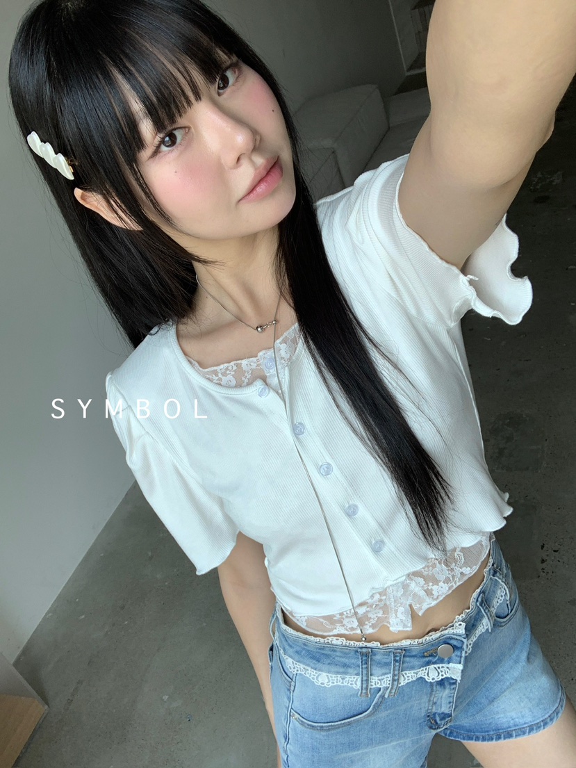 SYMBOL韓國直郵㊣女士新款熱賣時尚職業休閑T恤泡泡袖雙層開衫SYMBOLT恤