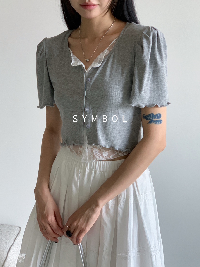 SYMBOL韓國直郵㊣女士新款熱賣時尚職業休閑T恤泡泡袖雙層開衫SYMBOLT恤圖色2
