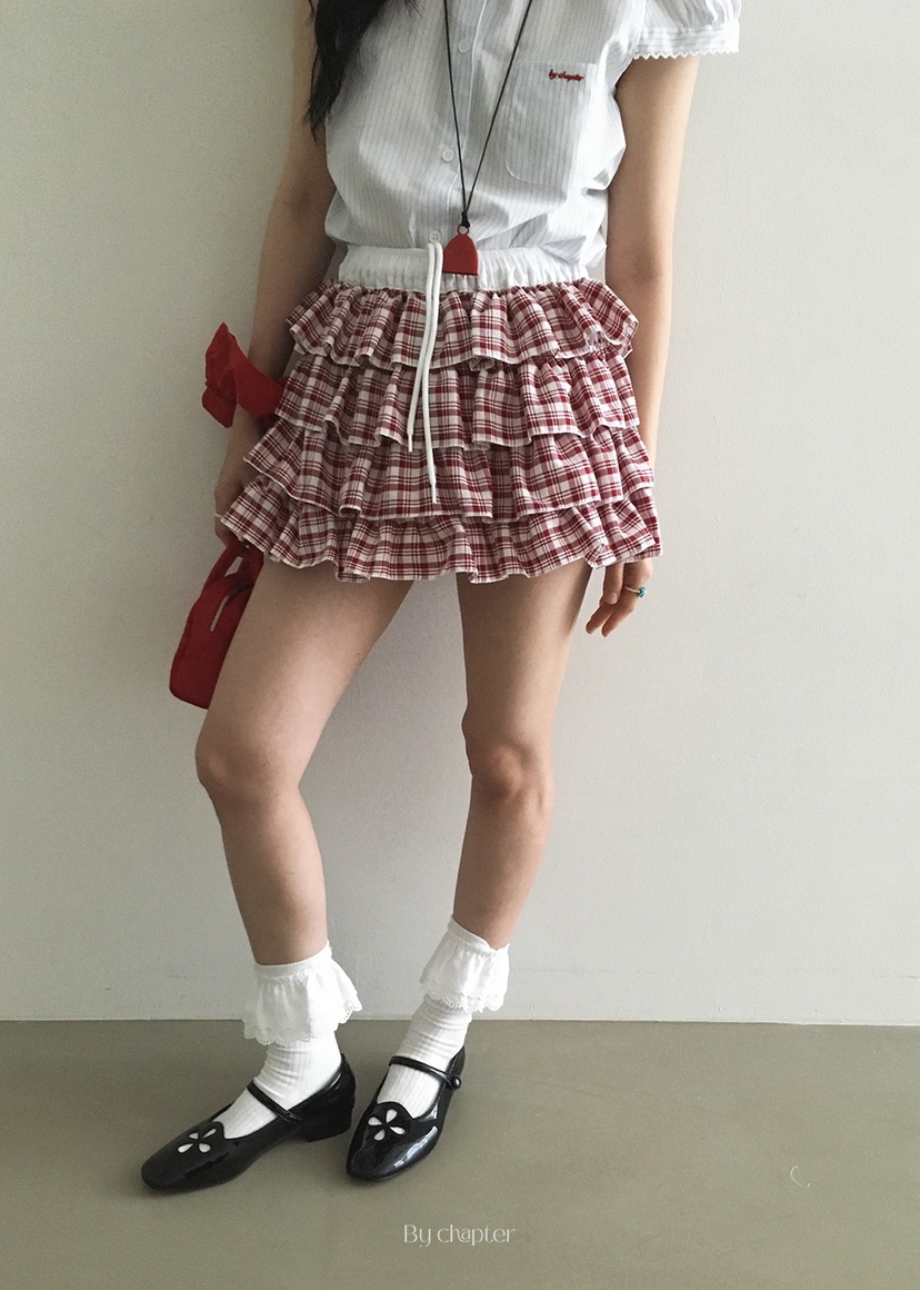 BY CHAPTER韓國直郵㊣女士新款休閑25春夏時尚人氣短裙格紋Chapter短裙