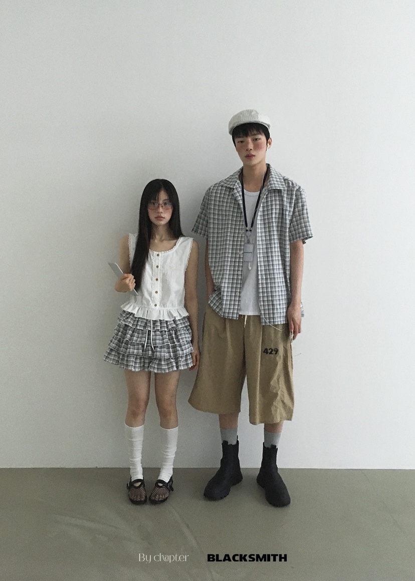 BY CHAPTER韓國直郵㊣女士新款休閑25春夏時尚人氣短裙格紋Chapter短裙