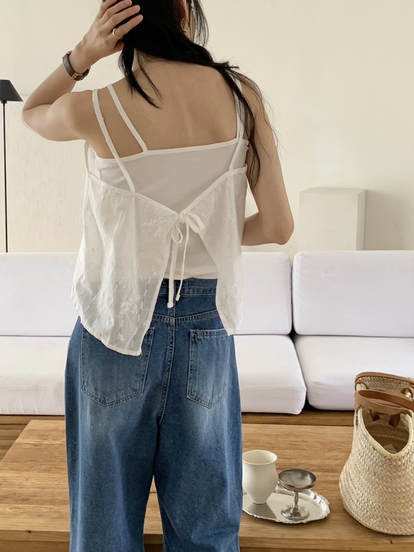 WOOD東大門㊣直郵女裝新品時尚休閑真品25春夏吊帶背心蕾絲緊身WOOD吊帶/背心