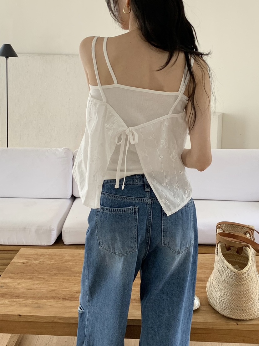 WOOD東大門㊣直郵女裝新品時尚休閑真品25春夏吊帶背心蕾絲緊身WOOD吊帶/背心