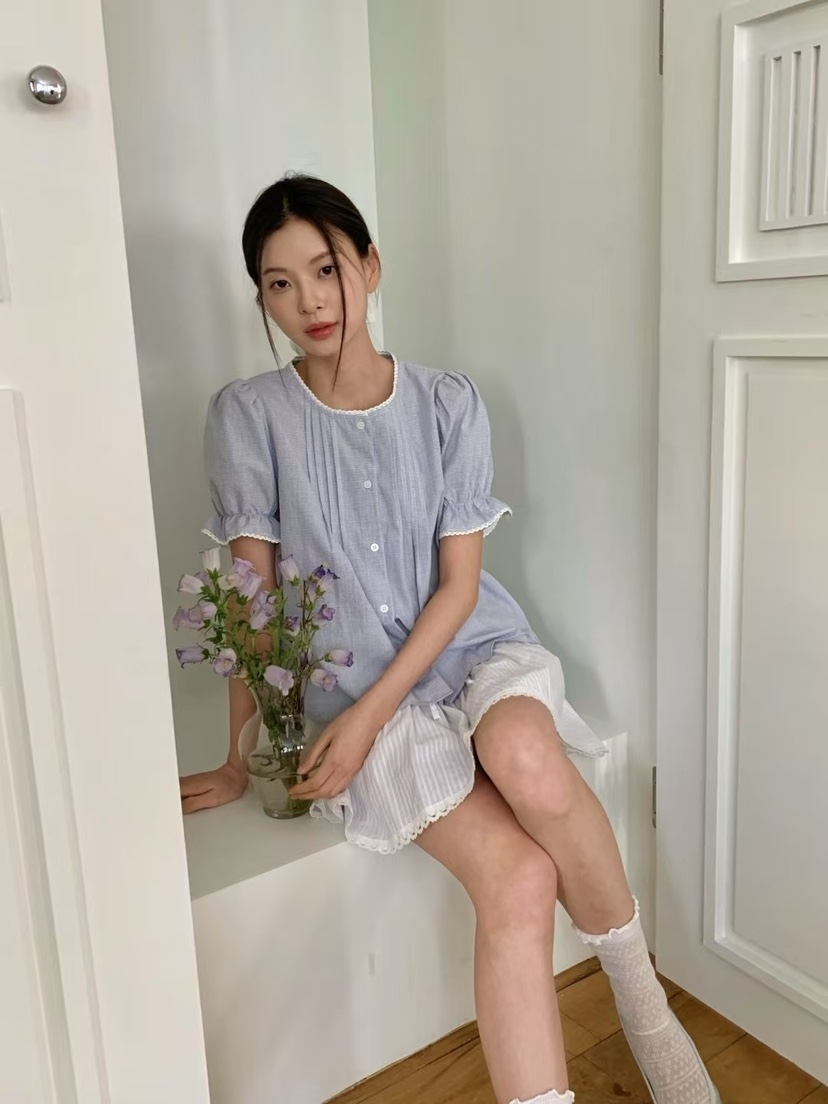ANOU韓國代購㊣女士新款25春夏推薦人氣真品休閑襯衫蕾絲衫ANOU襯衫/蕾絲衫