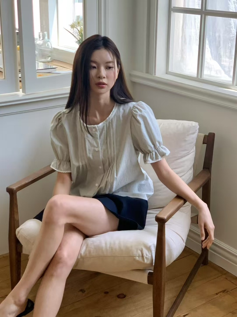 ANOU韓國代購㊣女士新款25春夏推薦人氣真品休閑襯衫蕾絲衫ANOU襯衫/蕾絲衫