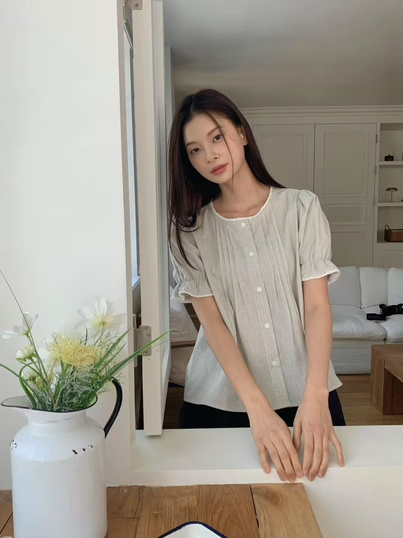 ANOU韓國代購㊣女士新款25春夏推薦人氣真品休閑襯衫蕾絲衫ANOU襯衫/蕾絲衫