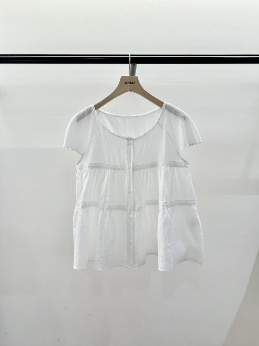 LA CREME韓國直郵㊣女裝新品時尚真品職業休閑25春夏襯衫蕾絲衫LA CREME襯衫/蕾絲衫