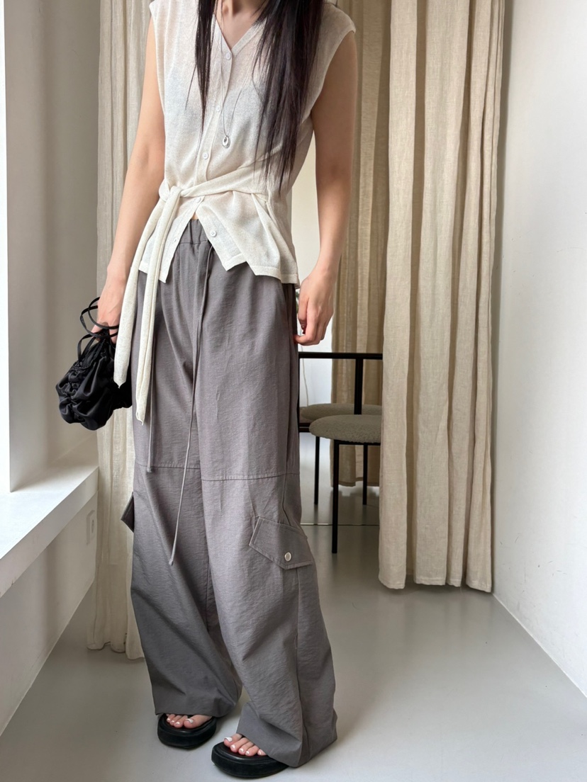 Verbena韓國代購㊣女士新款休閑25春夏熱賣休閑褲含腰繩亞麻Verbena休閑褲