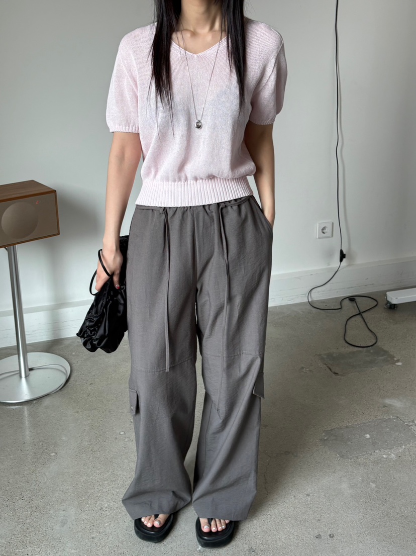 Verbena韓國代購㊣女士新款休閑25春夏熱賣休閑褲含腰繩亞麻Verbena休閑褲