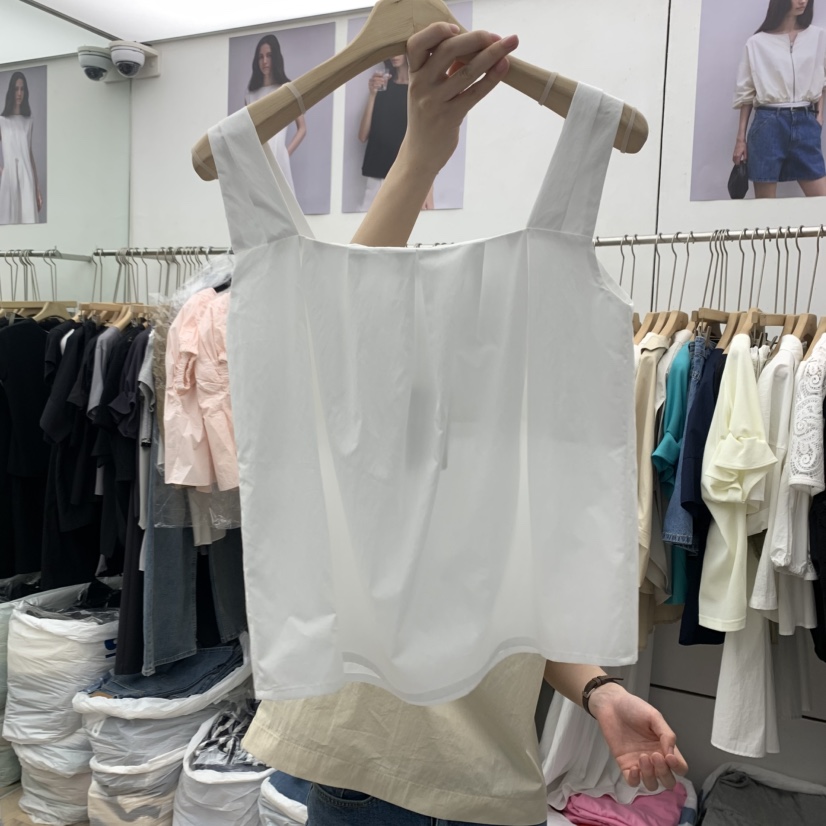 MOI-A韓國代購㊣女士新款人氣25春夏推薦時尚吊帶背心褶皺MOI-A吊帶/背心