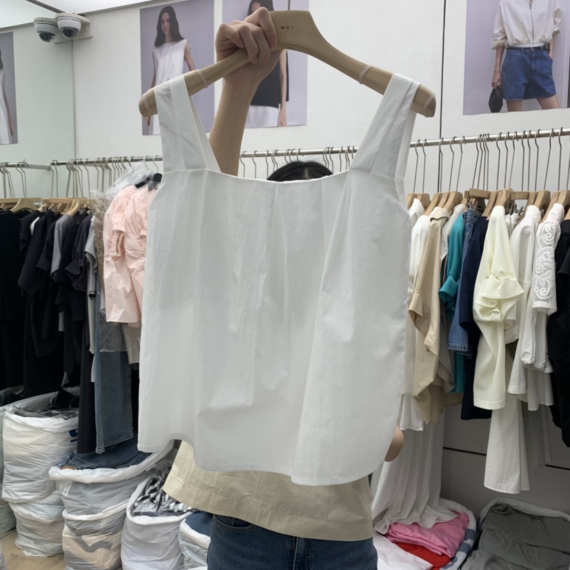 MOI-A韓國代購㊣女士新款人氣25春夏推薦時尚吊帶背心褶皺MOI-A吊帶/背心