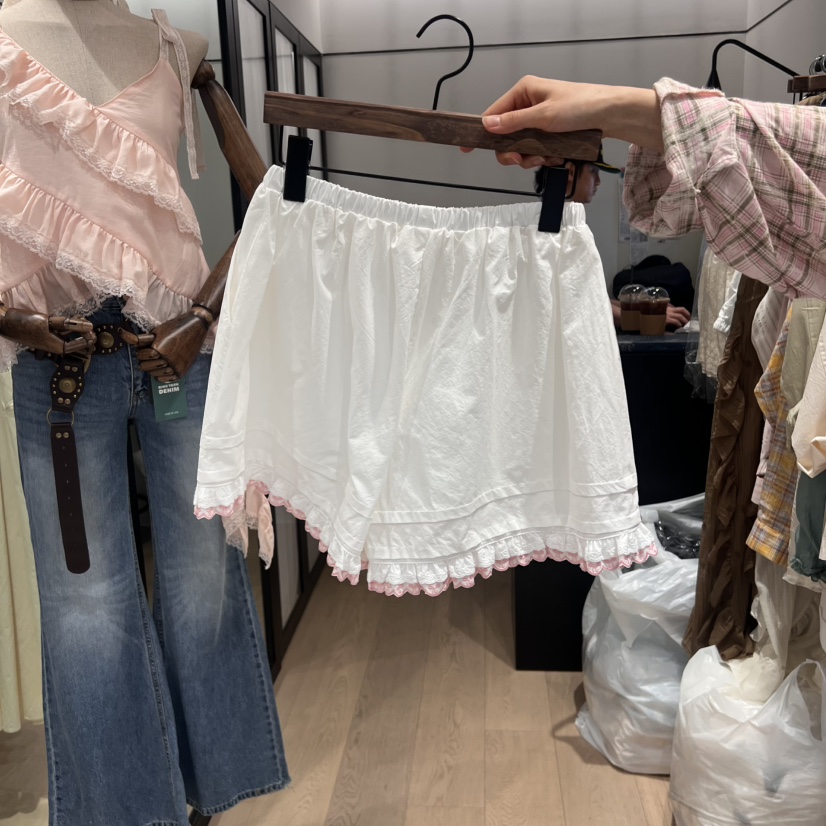 LOVE PULL韓國直郵㊣女裝新品職業人氣休閑短褲荷葉邊蝴蝶結LOVE PULL短褲