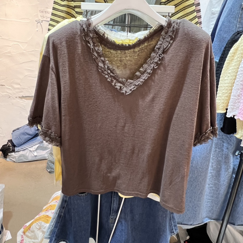 OZ東大門㊣直郵女裝新品職業時尚人氣25春夏真品休閑T恤亞麻OZ.ounceT恤圖色3