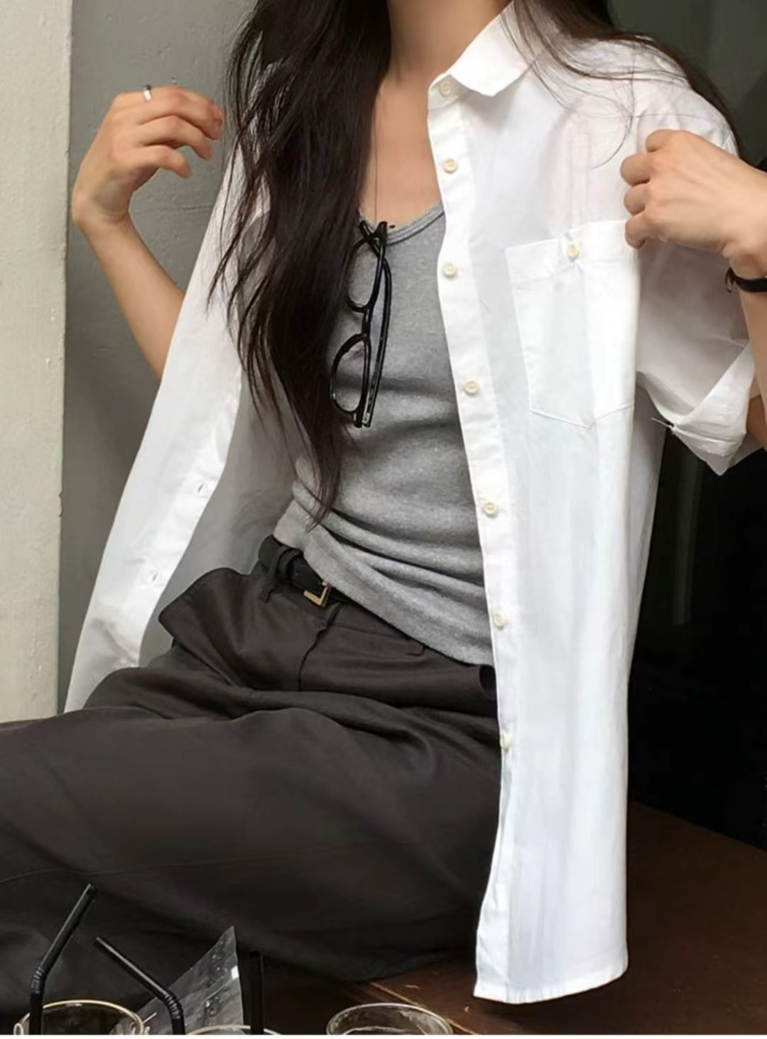 WELL ROW-T東大門㊣代購女裝新品真品休閑時尚襯衫蕾絲衫WELL ROW-T襯衫/蕾絲衫圖色2