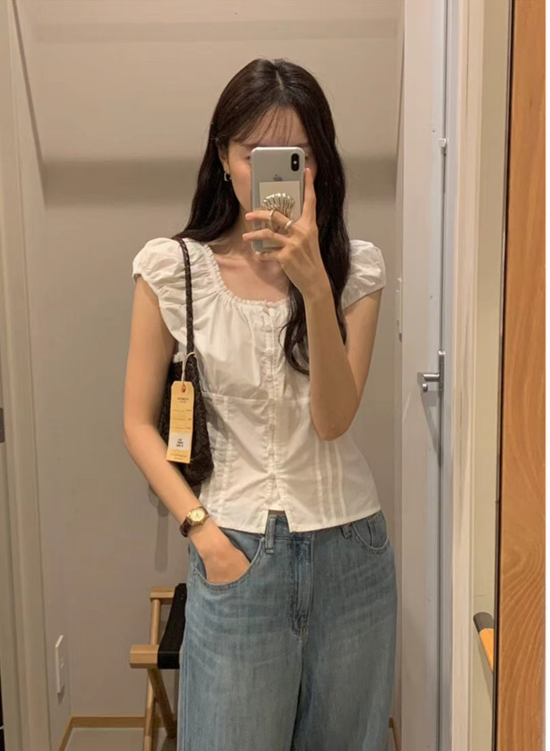 WELL ROW-T韓國直郵㊣女裝新款職業25春夏休閑襯衫蕾絲衫WELL ROW-T襯衫/蕾絲衫