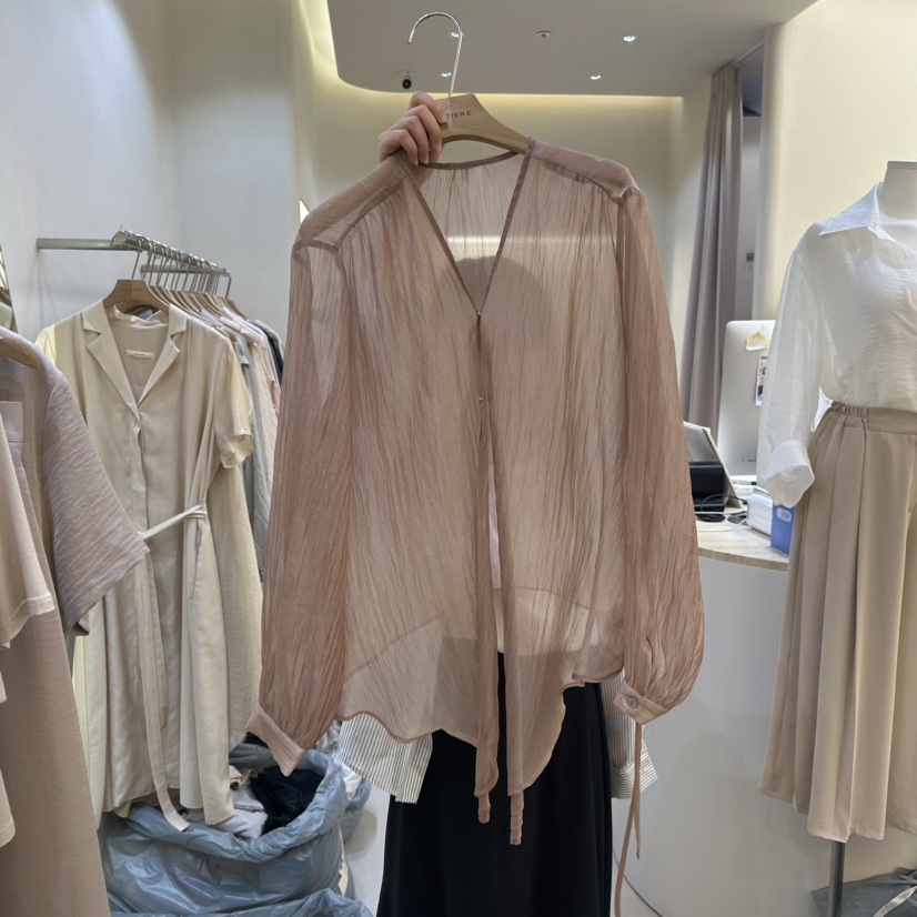 MATIERE韓國代購㊣女士新品休閑25春夏時尚真品襯衫蕾絲衫格子MATIERE襯衫/蕾絲衫