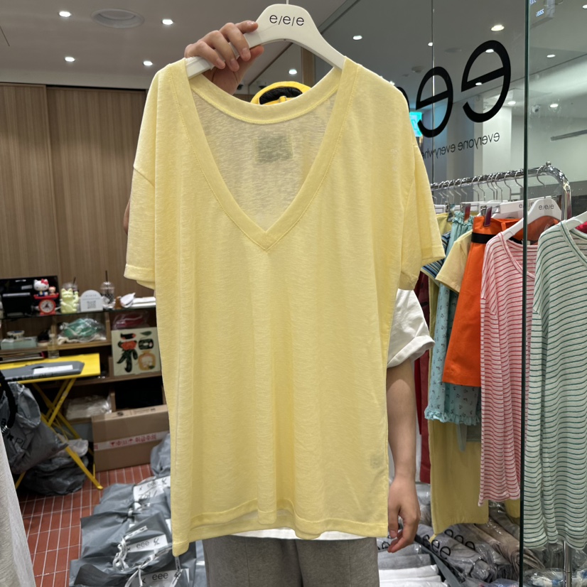 E/E/E東大門㊣代購女裝新品人氣推薦25春夏熱賣時尚T恤V領E/E/ET恤