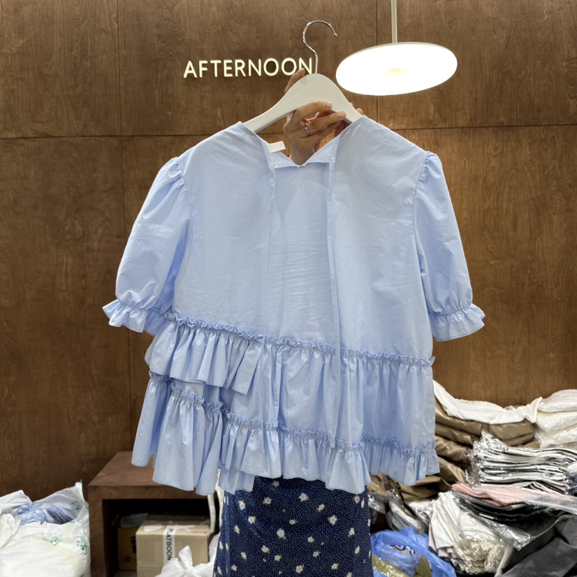 AFTERNOON-P韓國代購㊣女裝新款25春夏真品熱賣襯衫蕾絲衫AFTERNOON襯衫/蕾絲衫
