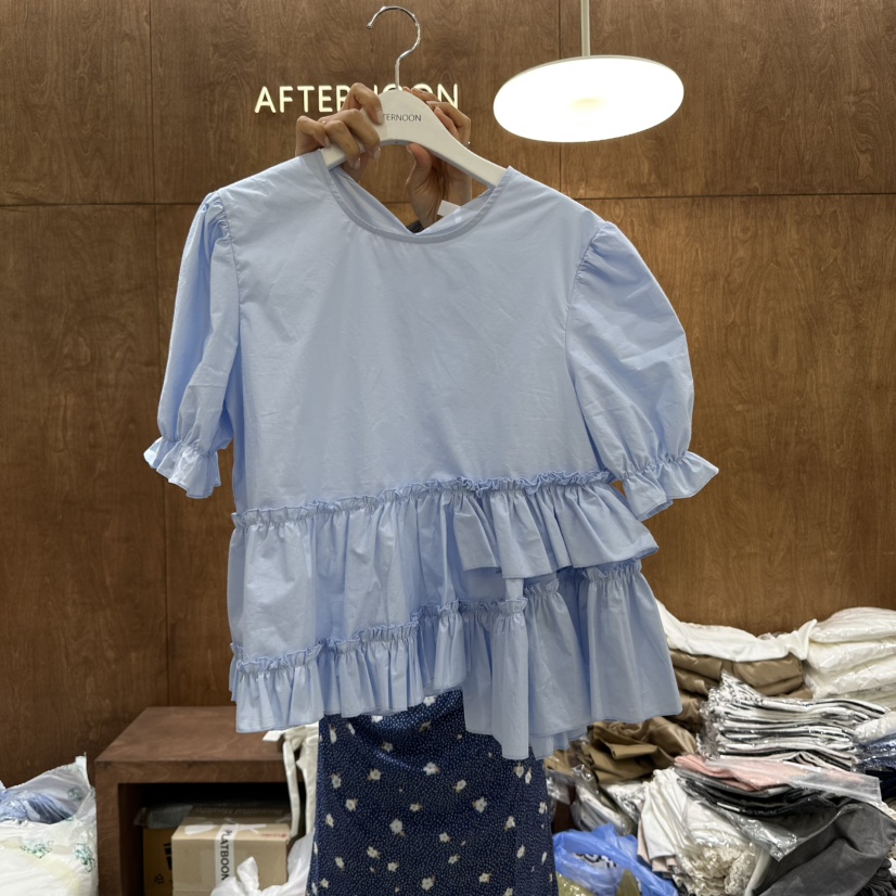 AFTERNOON-P韓國代購㊣女裝新款25春夏真品熱賣襯衫蕾絲衫AFTERNOON襯衫/蕾絲衫圖色2